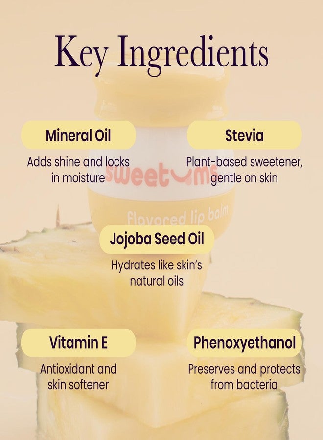 Sweetums Pineapple Lip Balm with Vitamin E Oil – Hydrating Lip Treatment & Overnight Repair Mask – Vegan Lip Care with Built-In Mirror and Applicator – Glossy Finish for Dry, Chapped Lips – 0.15 oz - Image 5